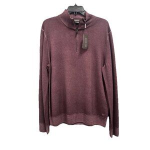Michael Kors Men’s XXL Sweater Half Zip Merlot 100% Extrafine Merino Wool